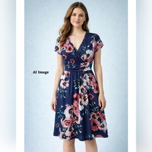 Elegant Floral Wrap Midi Dress